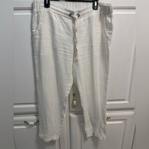 Athleta Drawstring Elastic Waist White Lightweight Linen Pants Women’s Size 14